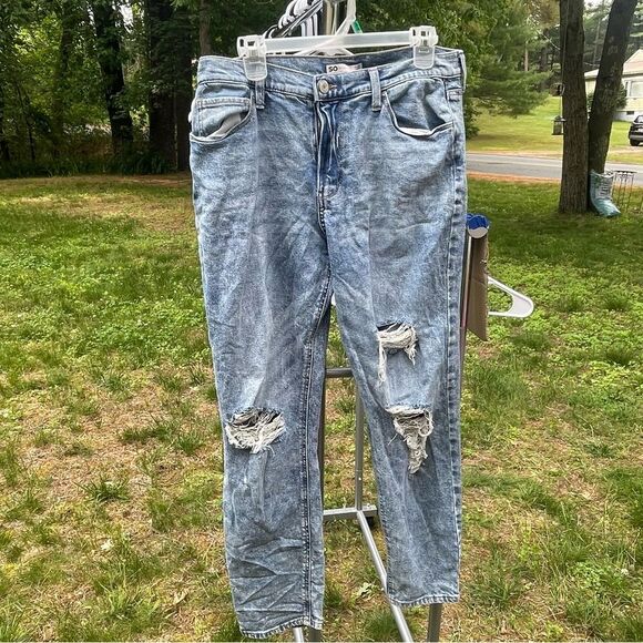 Distressed Low Rise Acid Wash Ripped Light Blue Boyfriend Jean Straight Leg - Picture 1 of 6